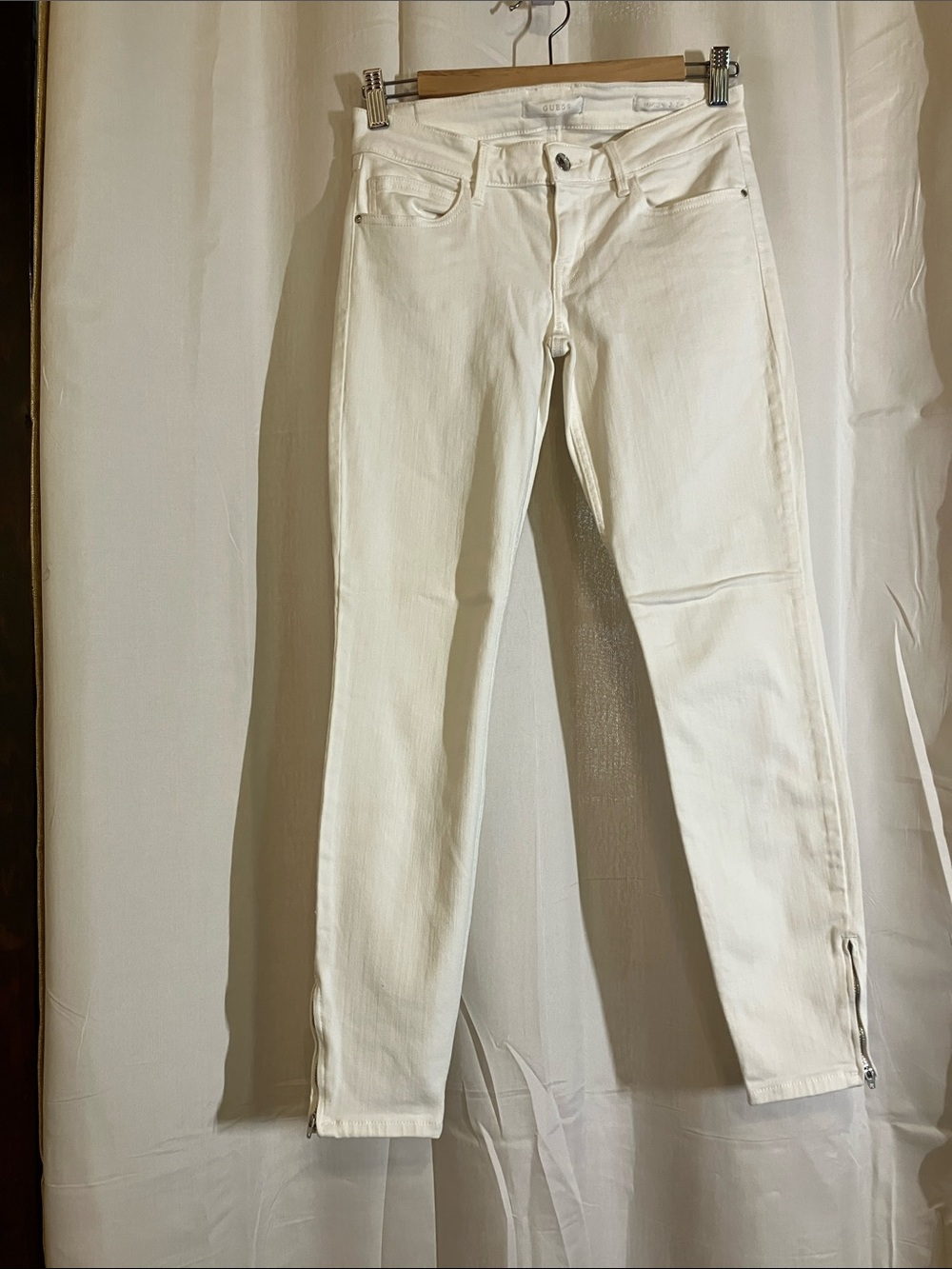Guess Marilyn 3 Zip White Skinny Jeans with Ankle Zippers